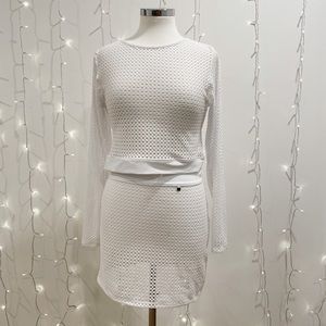 Wicked Weasel Cali Mesh white cropped shirt/mini skirt set, NWT!